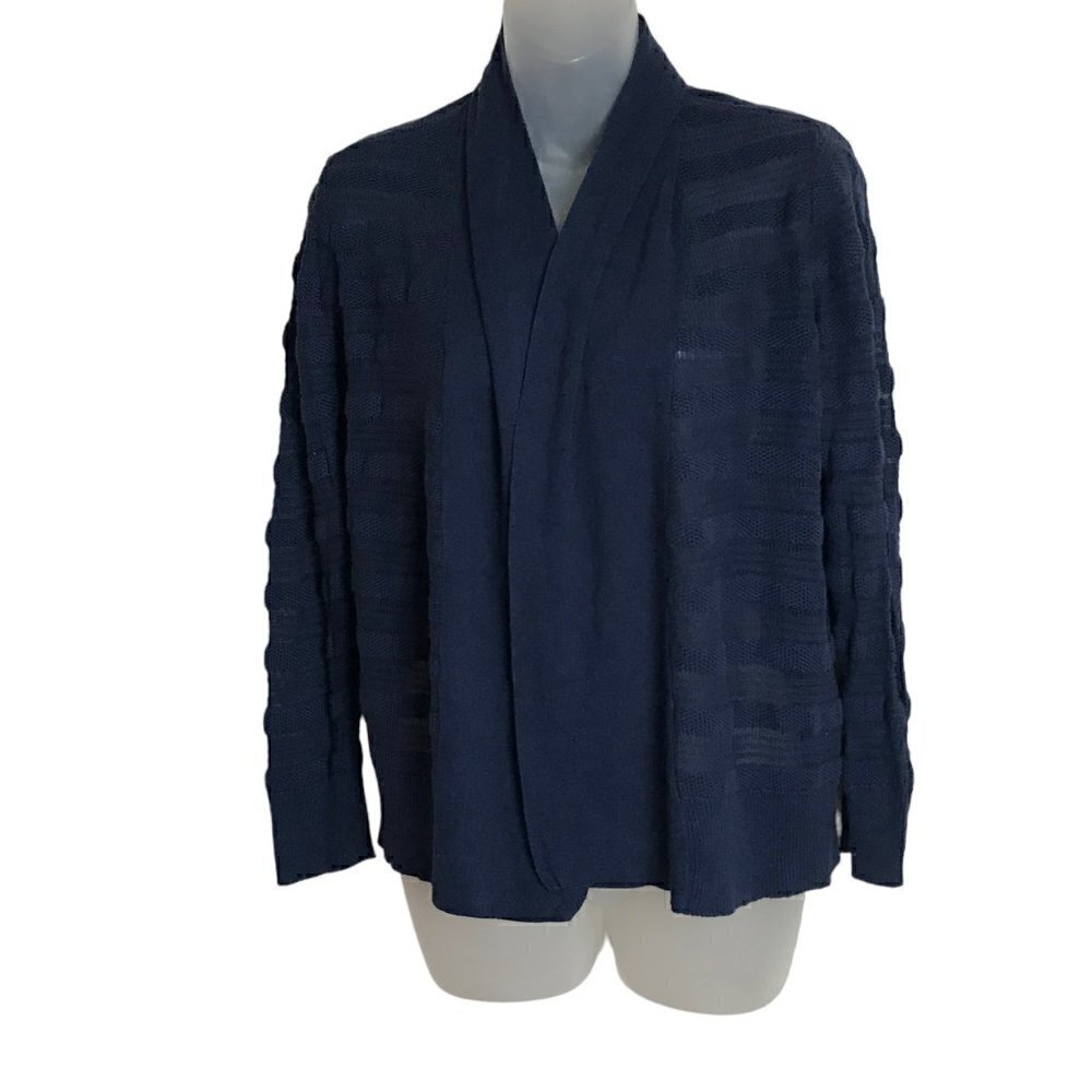 Lucky Brand Navy  Blue Semi Sheer Knitted Open Cardigan Size M